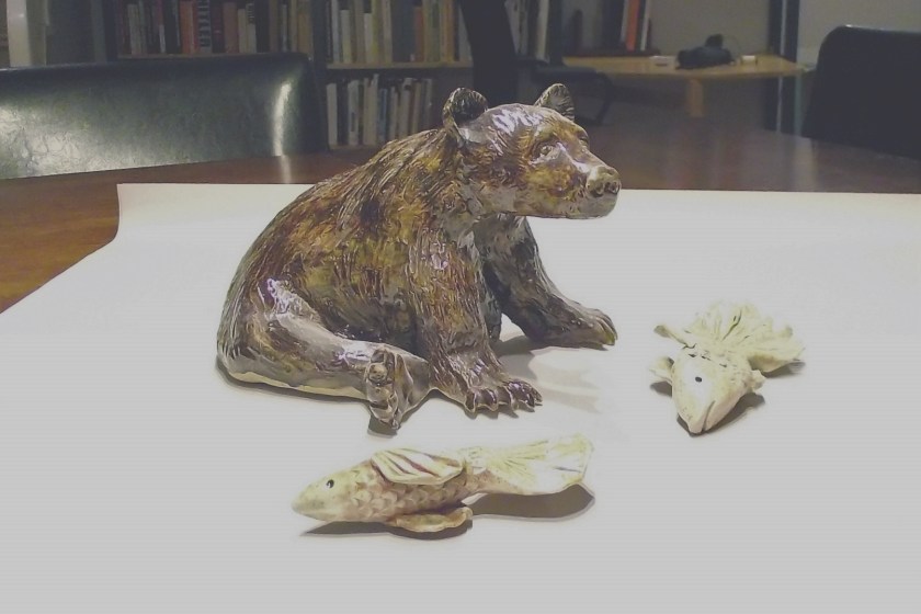 Bear and Salmon ceramic piece